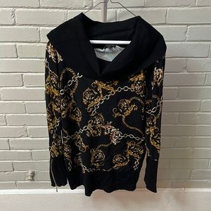 Floral and chains sweater with gold zipper sleeves